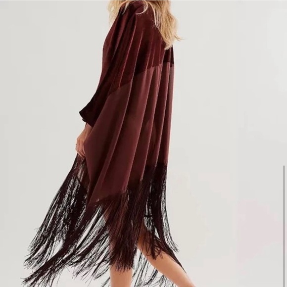 Free People Velvet Dreams Fringe Kimono Chocolate Brown - Picture 1 of 4